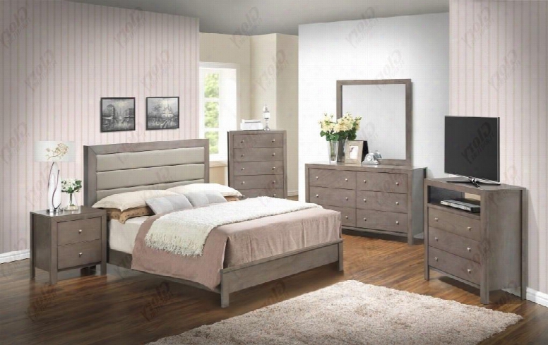 G2405atbset 6 Pc Bedroom Set With Twin Size Panel Bed + Dresser + Mirror + Chest + Nightstand + Media Chest In Grey