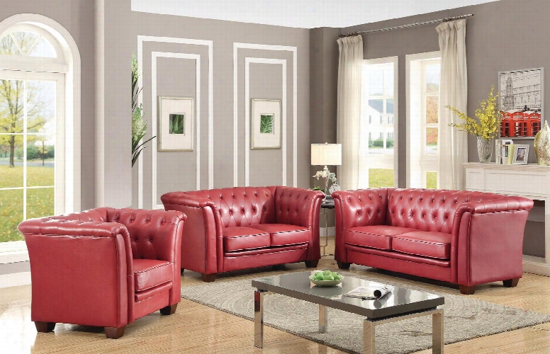 G329set 3 Pc Living Room Set With Sofa + Loveseat + Armchair In Red