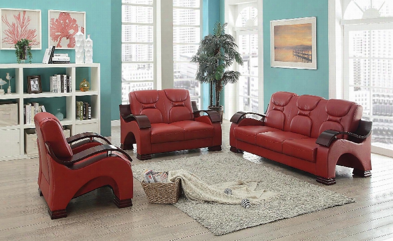 G489set 3 Pc Living Room Set With Sofa + Loveseat + Armchair In Red