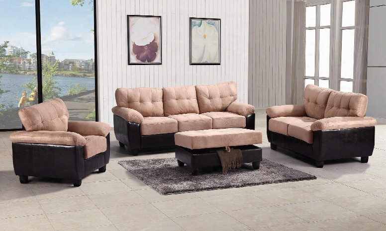 G908aset 4 Pc Living Room Set With Sofa + Loveseat + Armchair + Ottoman In Mocha