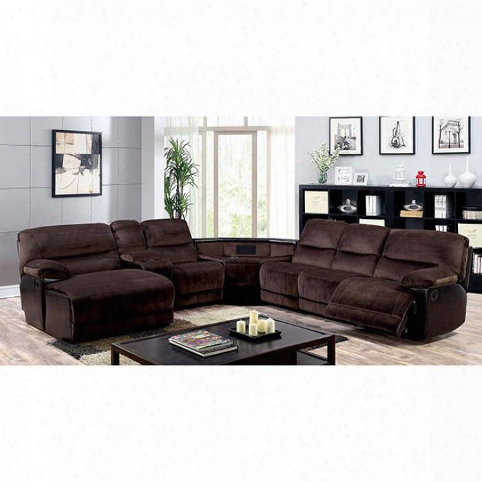 Glasgow Collection Cm6822-t-sect 141" 7-piece Reclining Sectional With Left Arm Facing Chaise Storage Console 3x Armless Chairs Wedge Table And Right Arm