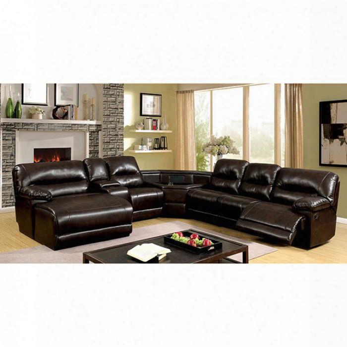 Glasgow Collection Cm6822br-t-sect 1 41" 7-piece Reclining Sectional With Left Equip Facing Chaise Storage Console 3x Armless Chairs Wedge Table And Right Arm