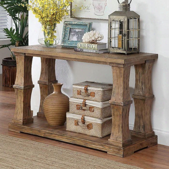 Granard Collection Cm4457s 50" Sofa Table With Distressed Detailing Open Shelf And Carved Wood Legs In Natural