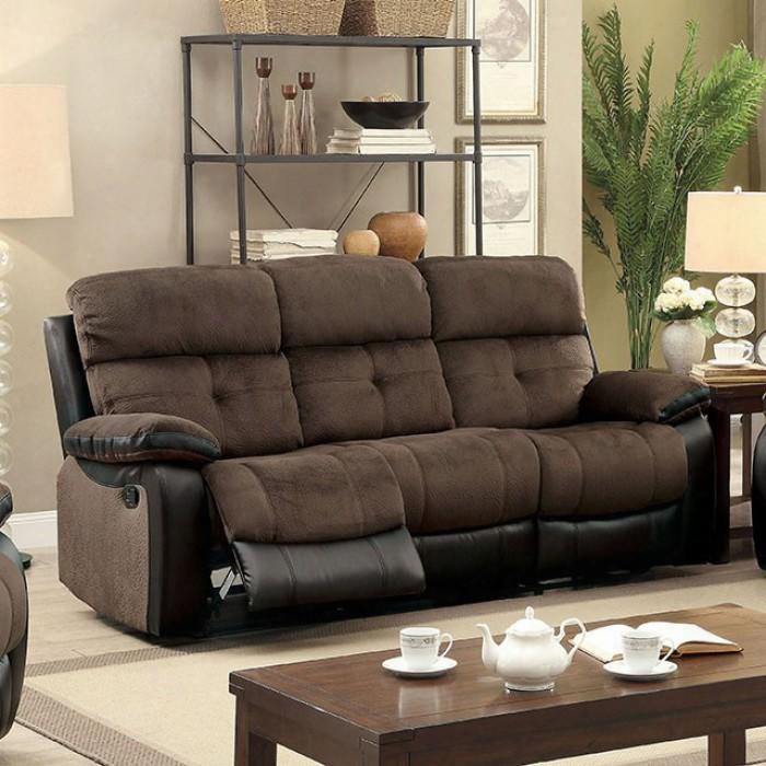 Hadley I Collection Cm6870-sf 84" Reclining Sofa With 2 Recliners Plush Cushions Tufted Detailing And Champion Fabric & Leatherette In Brown &