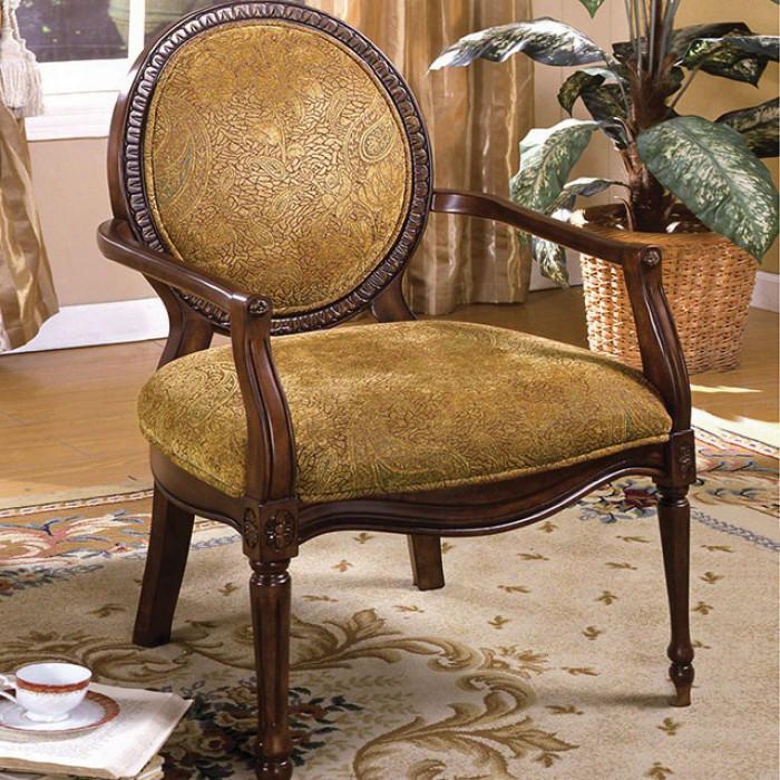 Hamilton Cm-ac6116 Accent Chair With Hand-carved Look Solid Wood And Others Fabric Dark Oak Finish In Dark