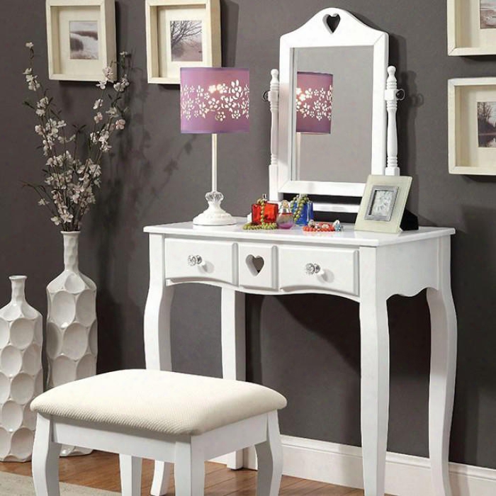 Harriet Cm-dk6430wh Vanity With Transitional Style Storage Drawers Padded Stool Included Solid Wood/others In