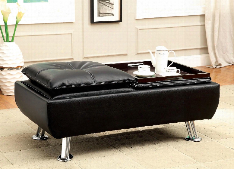 Hauer Collection Cm2677bk-ot 45" Ottoman With Dual Flip-top Traays Chrome Legs And Leatherette Upholstery In