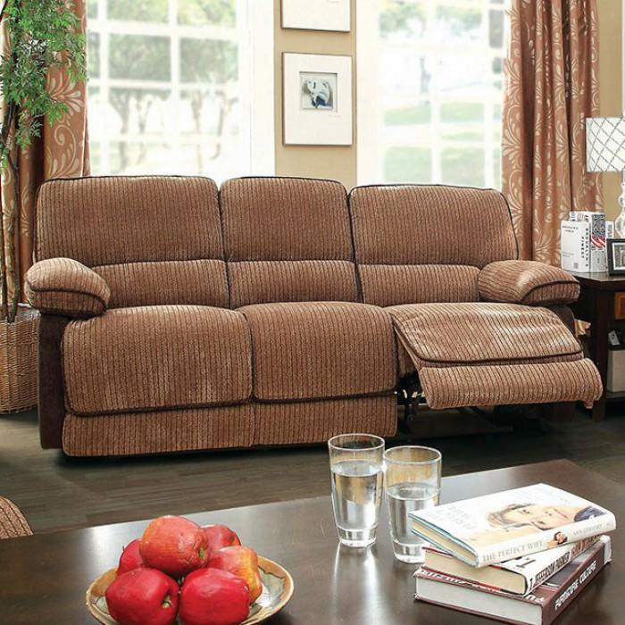 Hazlet Collection Cm6581-sf 84" Reclining Sofa With 2 Recliners Pillow Top Arms Plush Cushions And Two-tone Chenille Fabric In Mocha And Dark