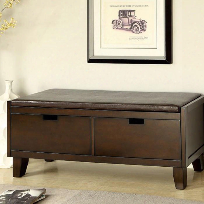 Hebron Cm-bn6302 Storage Bench With Storage Bench Padded Leatherette Seat 2 Large Drawers Walnut Finish In