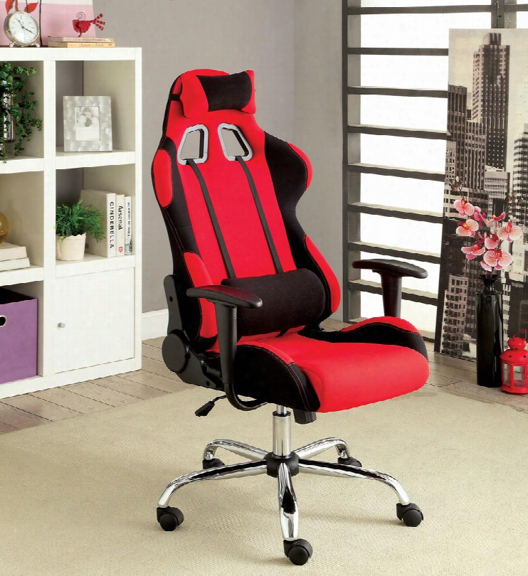 Helium Cm-fc633rd Office Chair With Contemporary Style Racing Inspired Design Adjustable Back Rest Chrome Legs In