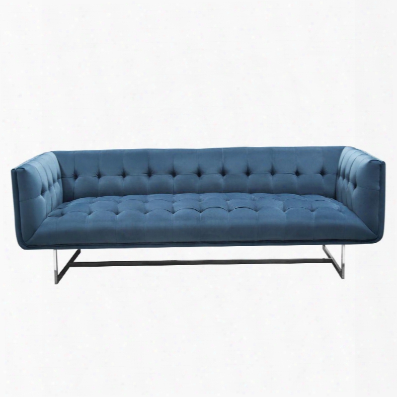 Hollywood Collection Hollywoodsobu Tufted Sofa In Royal Blue Velvet With Metal