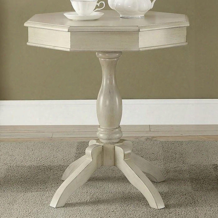 Iliana Cm-ac6442wh Octagon Accent Table With Transitional Style Pedestal Design Octagon Table Top Solid Wood/others In Antique