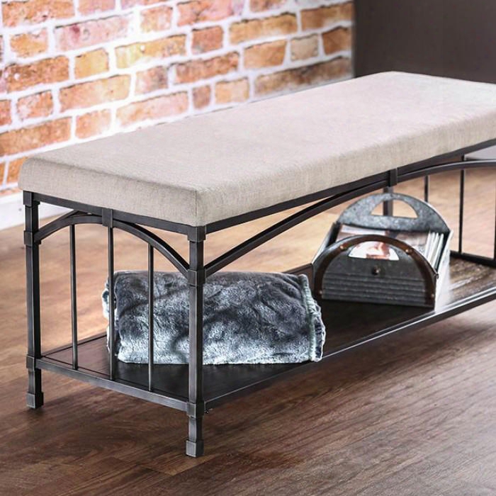 Itzel Cm-bn6255 Bench With Industrial Design Padded Linen-like Fabric Open Shelf With Triple Bar Side Design Solid Wood Wood Veneer Others In Dark