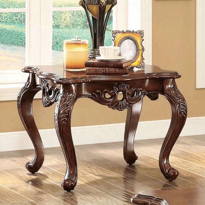 Jahmal Collection Cm4786e 28" End Table With Parquet Table Top Cabriole Legs And Ornate Carvings In Dark