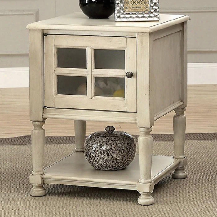 Jaida Cm-ac163wh Side Table With Vintage Style Storage Cabinet Turned Legs Open Bottom Shelf In Antique