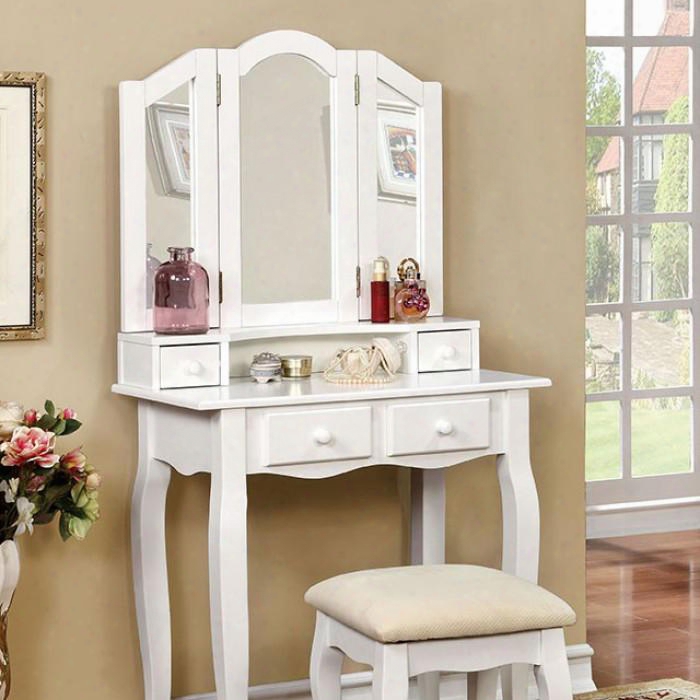 Janelle Cm-dk6846wh Vanity With Transitional Style Storage Drawers Padded Stool Included Solid Wood/wood Veneer/others In