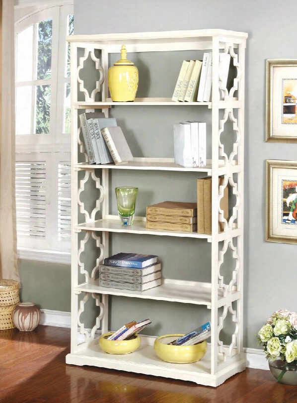 Joan Cm-ac6280wh Display Shelf With Contemporary Style Quatrefoil Inspired Design 6-tier Bookshelf Solid Wood Others In