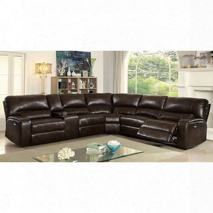 Jolene Collection Cm6838-sectional 137" Reclining Sectional With Breathable Leatherette Plush Cushions And Storage Console Wi Th Cup Holders In