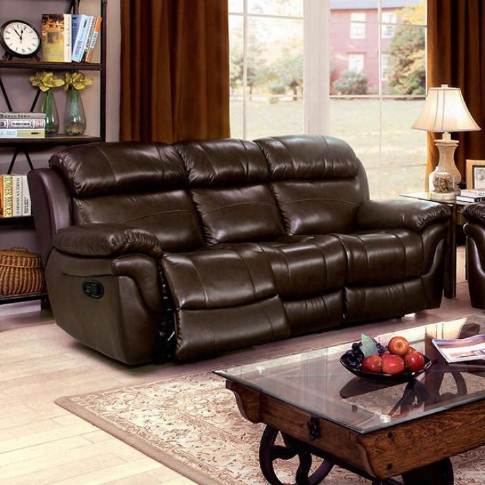 Justine Collection Cm6784-sf 89" Sofa With Pillow Top Headrest Top Grain Leather Match 2 Recliners And Plush Padded Arms In