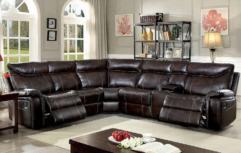 Karlee Ii Collection Cm6989-sectional 122" Reclining Sectional With Breathable Leatherette Contrast Stitching Plush Cushions And Storage Console With