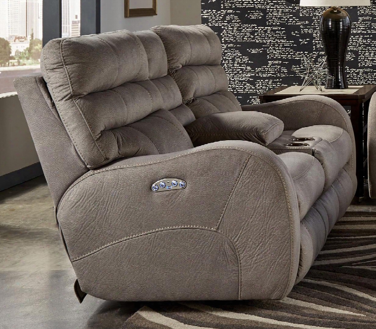 Kelsey Collection 761909 1528-28 73" Power Lay Flat Reclining Console Loveseat With Power Headrest With Lumbar Storage Radius Track Arms Padded Polyester