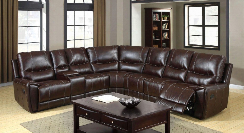 Keystone Collection Cm6559-pk 124" Sectional With 3 Recliners Storage Console With Cupholders And Bonded Leather Match  In