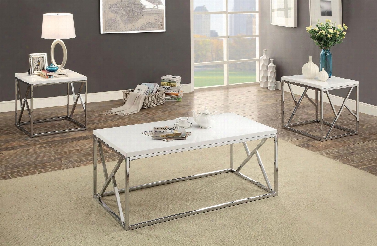 Kuzen Collection Cm4811wh-3pk 3-piece Table Set With Coffee Table And 2x End Tables In W Hitr And