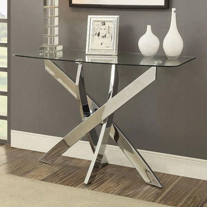 Laila Collection Cm4241s-table 45" Sofa Table With 10mm Tempered Glass Top Criss-cross Base And Chrome