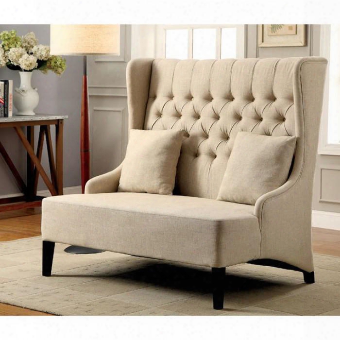 Lavre Cm-bn6247 Love Seat With Contemporary Style Flax Fabric Solid Wood And Others Ivory In