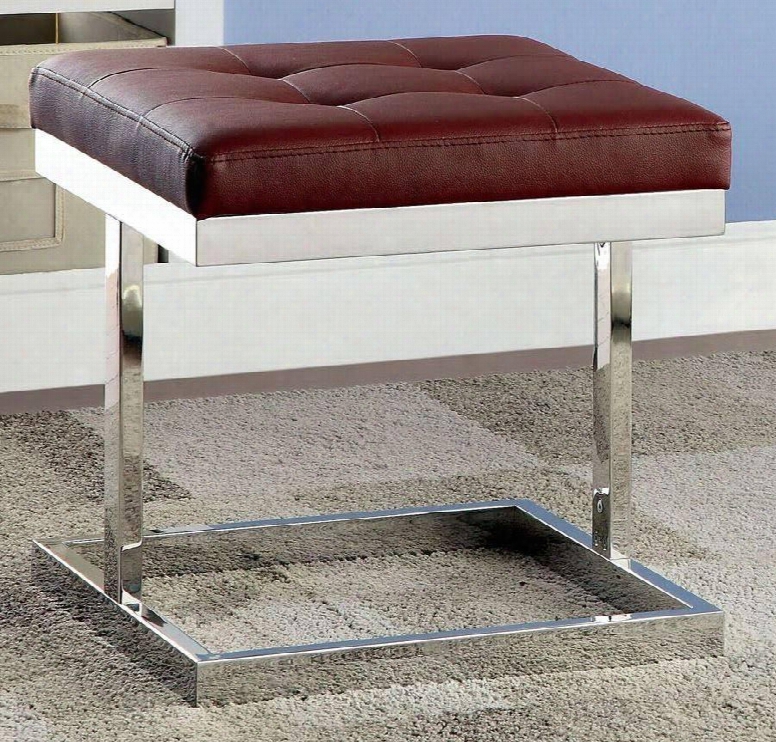 Lehr Collection Cm-ac6901rd 18" Bench With Padded Leatherette Seating Tufted Cushion And Chrome Metal Base Frame In