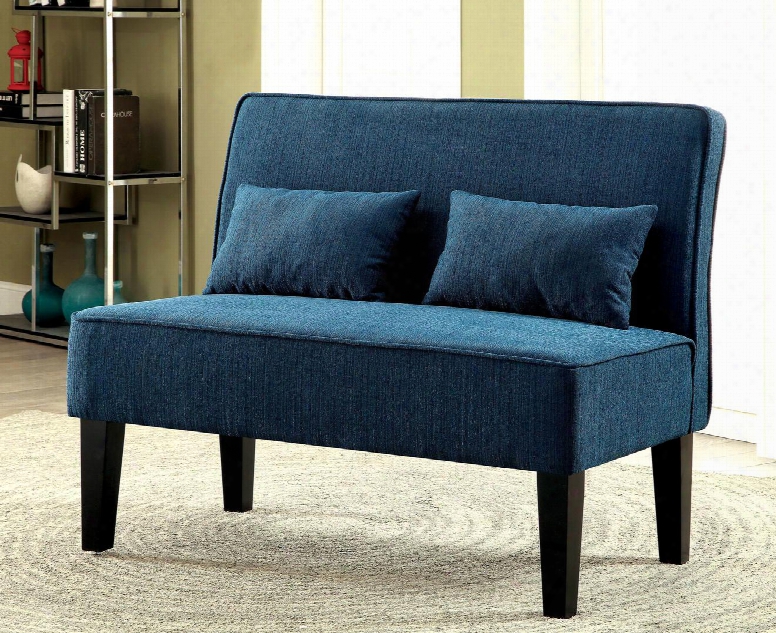 Lexi Cm-bn6277tl Love Seat Bench With Contemporary Style Paded Fabric Chair Curved Back Rest Welt Trim Accents In Dark