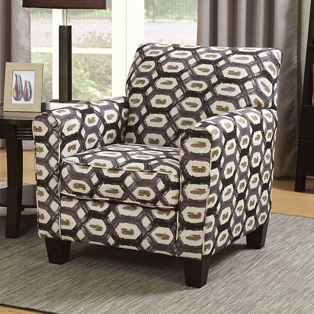 Liesl Collection Cm6138b 34" Accent Chair With Espresso Legs Welting Trim And Fabric Upholstery In Trellis