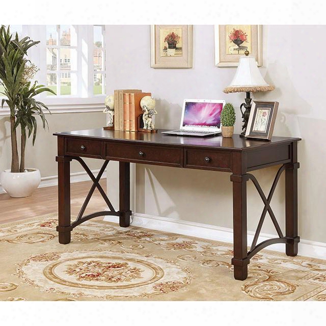 Lila Cm-dk6296 Desk With Transitional Style 3 Drawers Ball Bearin Gmetal Glides Criss-cross Side Panel In Dark