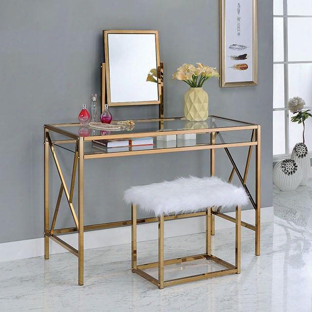 Lismore Collection Cm-dk6707cpn 42" Vanity With 8mm Tempered Glass Top 5mm Adjustable Mirror And Fur-like Upholstered Stool In