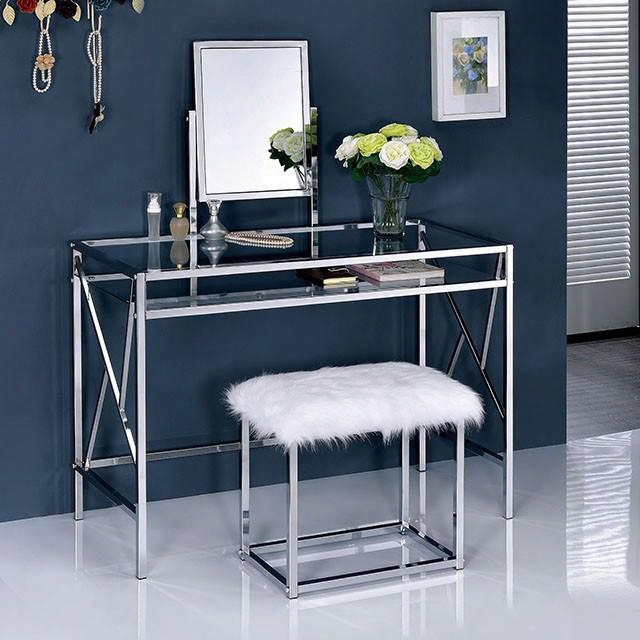 Lismore Collection Cm-dk6707crm 42" Vanity With 8mm Tempered Glass Top 5mm Adjustable Mirror And Fur-like Upholstered Stool In