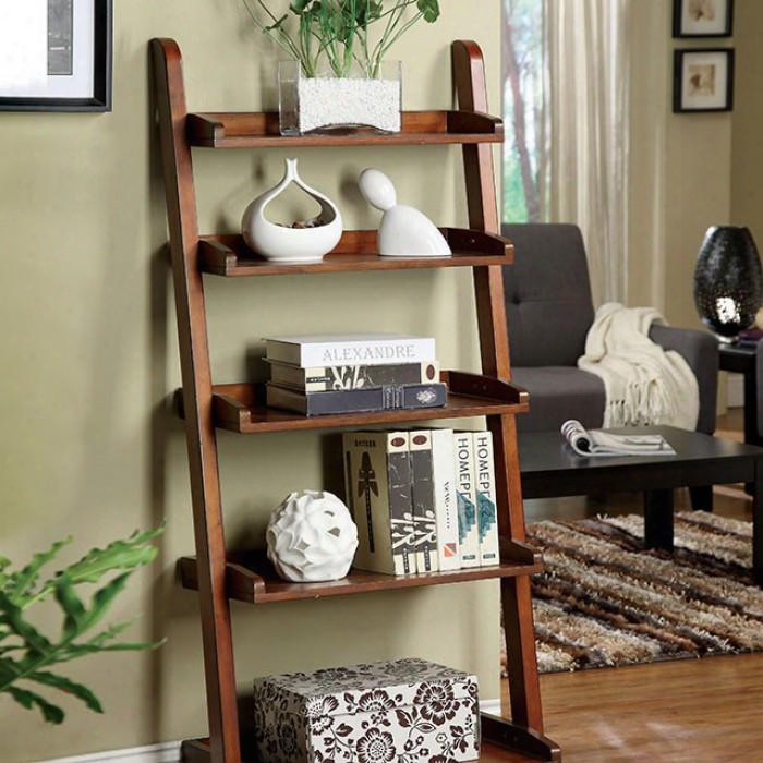 Lugo Cm-ac293 Ladder Shelf With 5-tier Shelf For Books Or Display Solid Wood And Others Antique Oak Finish In Antique