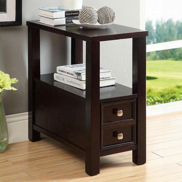 Lydle Cm-ac114 Side Table With Transitional Style Double Drawer Look Open Shelf Espresso Finish In