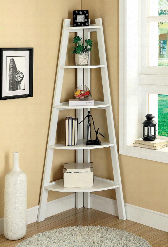 Lyss Cm-ac6214wh Ladder Shelf With Contemporary Style Solid Wood Wood Veneer And Others 5-tier Ladder Shelf In