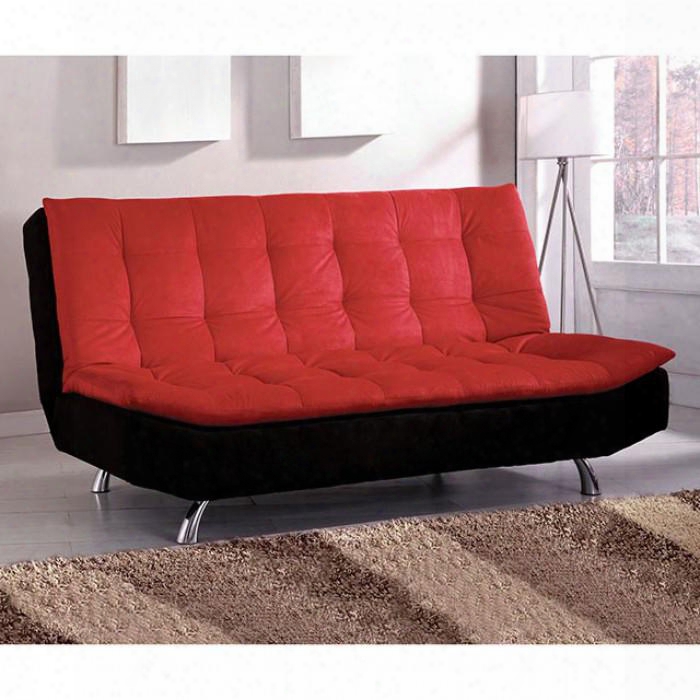 Malibu Collection Cm2574 75" Futon Sofa With Microfiber Upholstery Chrome Legs And Pillow Top In Red And