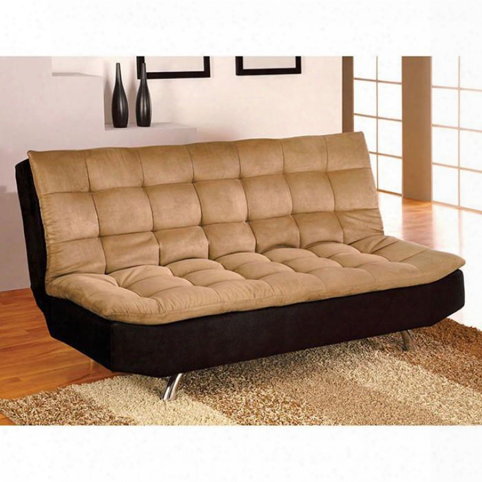 Mancora Collection Cm2574m 71" Futon Sofa With Chrome Legs Pillow Top And Microfiber Upholstery In Tan And