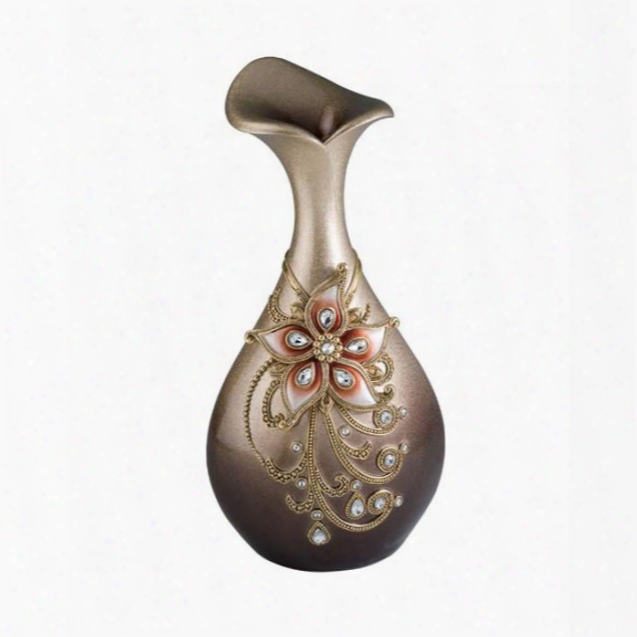 Margo L94248-v1-4pk Decorative Vase (4/ctn) With Transitional Style Floral Accents Made Of Resin Glittery Champagne Gold And Brown Finish In Champagne