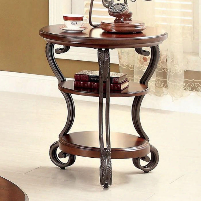 May Collection  Cm4326t 22" Side Table With Ornate Design Scroll Detail Legs And 2 Shelves In Brown