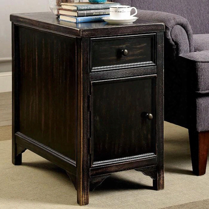 Meadow Collection Cm4327t 24" Side Table With Storage Drawer Spacious Cabinet And Distressed Detailing In Antique