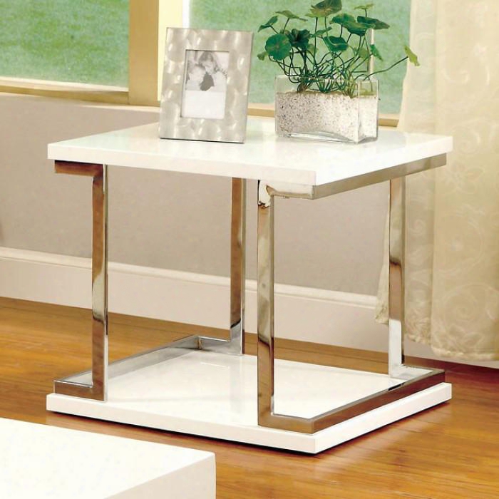 Meda Collection Cm4486e 24" End Table With Chrome Frame Accents High Gloss Lacquer Coating And Bottom Shelf In