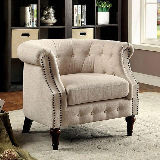 Mel Cm-ac6185 Accent Chair With Clntemporary Style Linen-like Fabric Nailhead Trim Button Tufted In