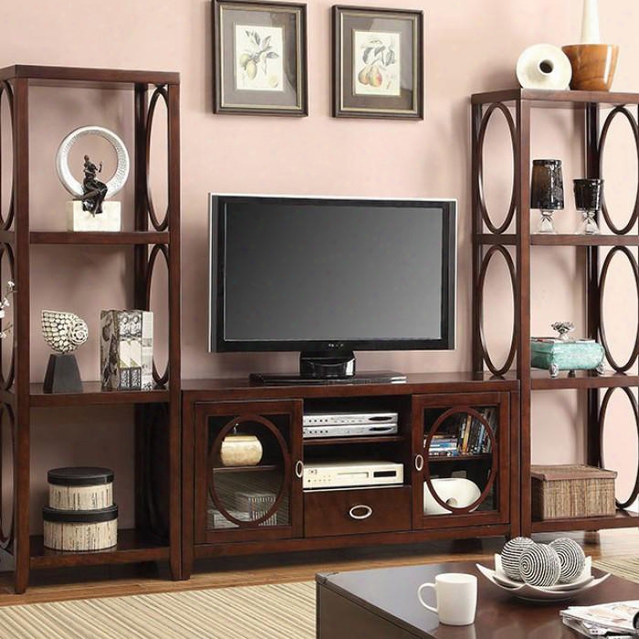 Melville Cm5051-tv 56" Tv Console With Framed Glass Doors Re Ar Wiring Access Cherry Finish Oval Shape Accents In