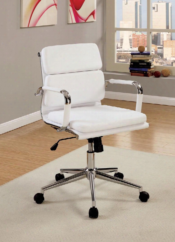 Mercedes Cm-fc636s-wh Office Chair With Contemporary Style Pneumatic Ht. Adjustable Seat Padded Leatherette Chair Chrome Base In