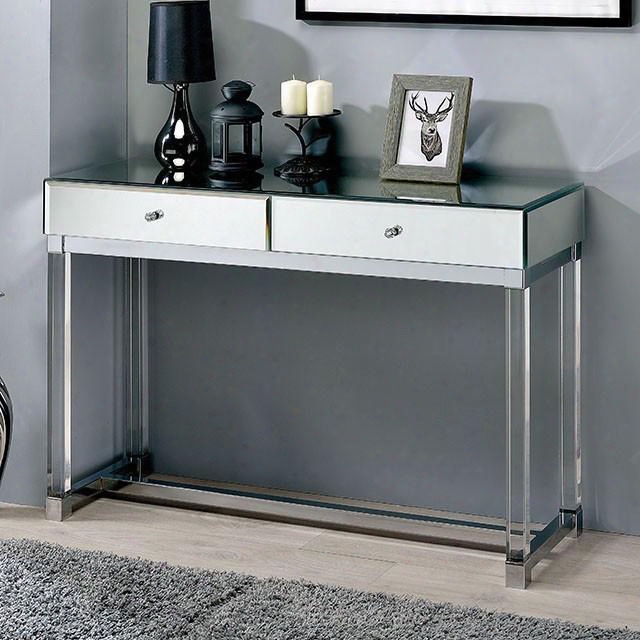 Millie Collection Cm4381s 44" Sofa Table With 5mm Mirror Panels Clear Acrylic Legs And 2 Storage Drawers In