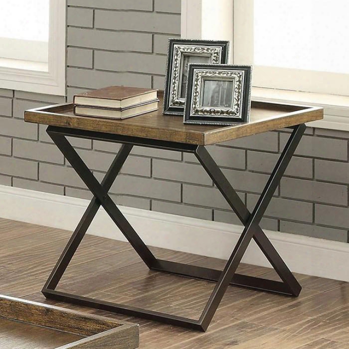 Mina Collection Cm4317e 25" End Table With X-shape Table Base And Tray Top In Medium Weathered