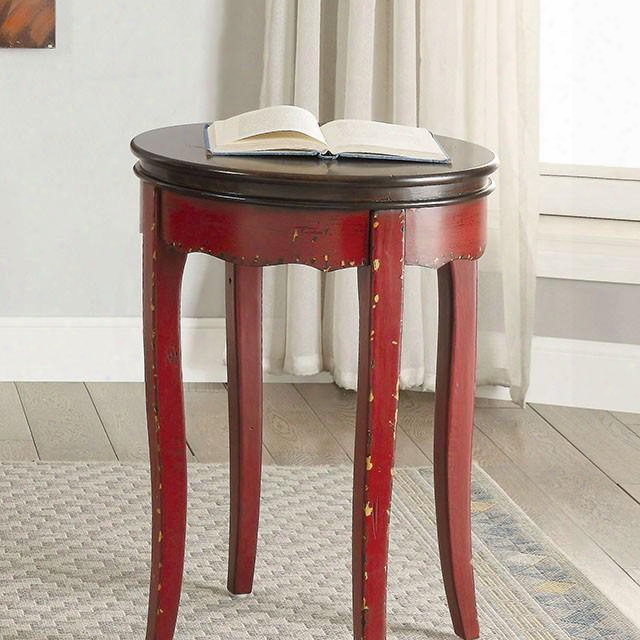 Molly Cm-ac150rd Round Side Table With Vintage Style Two-tone Design With Antique Brown Top Cabriole Legs Solid Wood And Others* In Red/antique